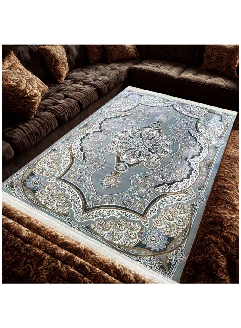 SMART HOME Large padded floor mat with a soft velvet surface and non-slip backing - Living room rug - Majlis rug - Lounge rug - Luxurious decorative rug - Elegant rug with modern patterns for living rooms and majlis - Size 300x200cm - Suitable for everyday use and entertaining - Image 3